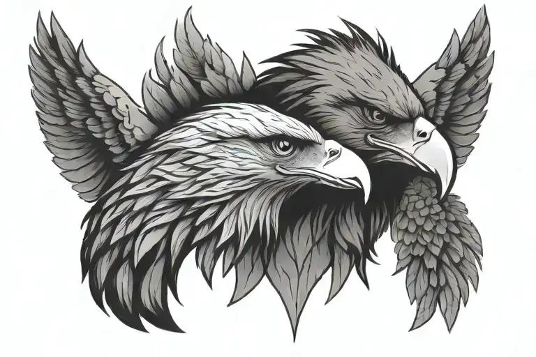 Eagle and wolf head tattoo design idea