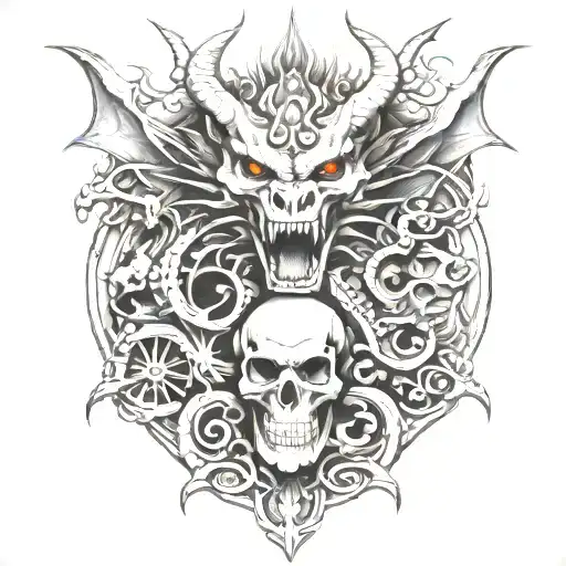 dragon and skulls tattoo design idea