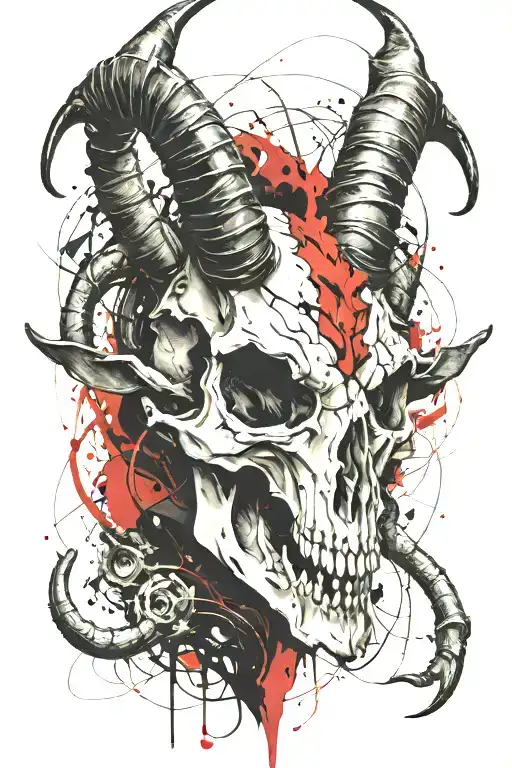 Capricorn goat skull with horns evil  tattoo design idea