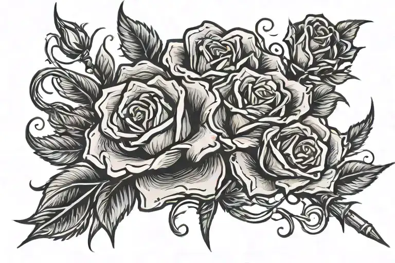 sabre and a rose intertwined tattoo design idea