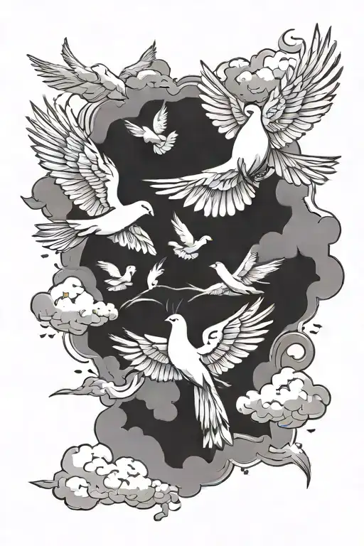 comparison is the thief of joy with clouds and doves tattoo design idea