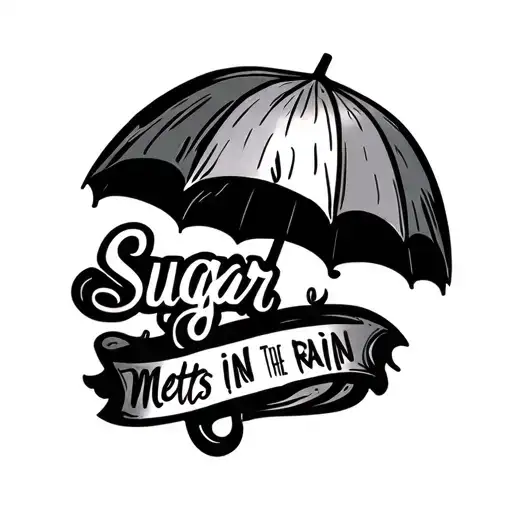 umbrella with the words "sugar melts in the rain" written tattoo design idea