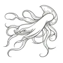 fine line simple squid tattoo design idea