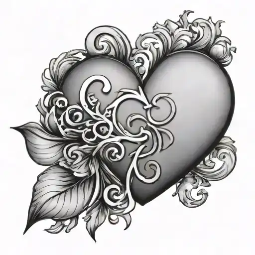 heart outline with 2001 and the letter J tattoo design idea