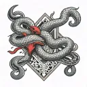 biblical patch work sleeve tattoo with geometric background design with red snake going through it  tattoo design idea