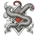 biblical patch work sleeve tattoo with geometric background design with red snake going through it  tattoo design idea