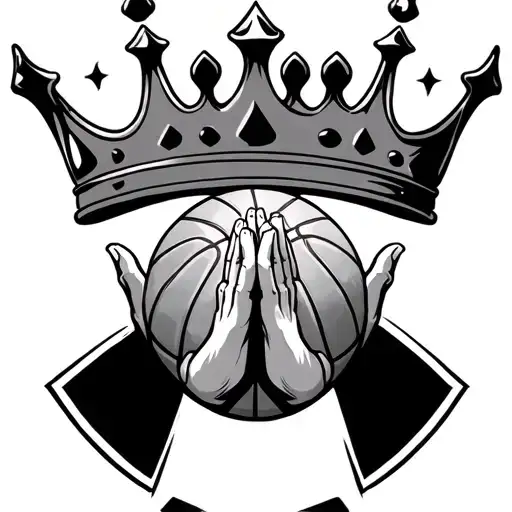 praying hands above it basketball above the basketball a crown  tattoo design idea