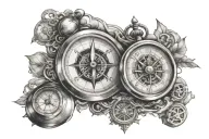 compass and clock mixed in tattoo design idea