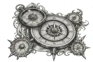 compass and clock mixed in tattoo design idea