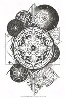 Planet, bleam, geometry patterns integrated tattoo design idea