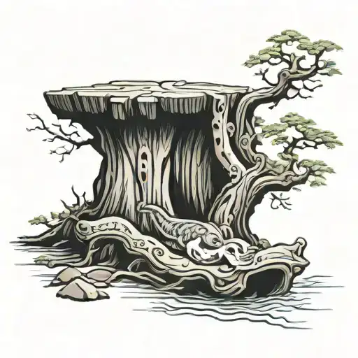 human trapped inside a tree trunk tattoo design idea