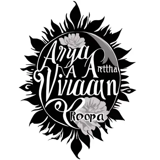 "Arya Artha Vivaan Roopa " I have four names and out of that I want to make tattoo it should be not readable to anyone just mi tattoo design idea