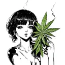 Naked, Anime Girl smoking weed tattoo design idea