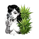 Naked, Anime Girl smoking weed tattoo design idea