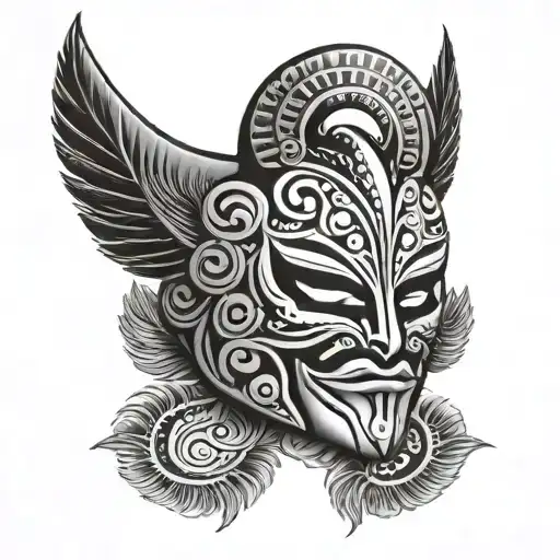 Luchador Mask, feather serpent design, no mouth  tattoo design idea