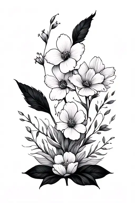 minimalist feminine tattoo design floral composition representing the family tattoo design idea