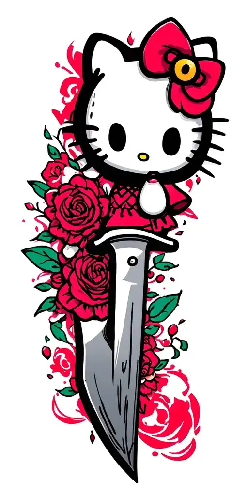 ghost face knife with hello kitty dress like ghost face inside the knife  tattoo design idea