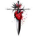 a dagger pierces the heart,everything entangled with barbed wire,marijuana leaves in the background tattoo design idea