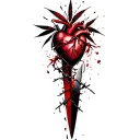 a dagger pierces the heart,everything entangled with barbed wire,marijuana leaves in the background tattoo design idea