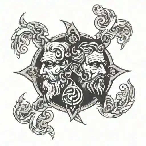 janus 2 face god symbol tattoo design idea