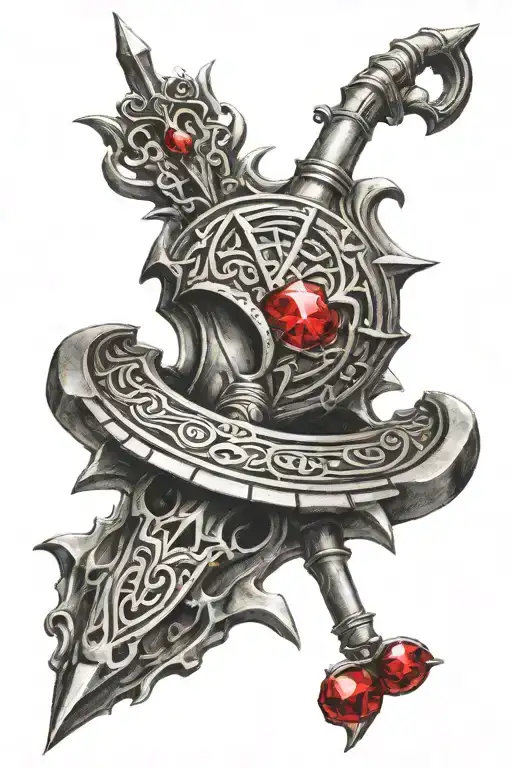 shivas trident with red stone and RED POWER DRUM    tattoo design idea