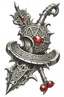 shivas trident with red stone and RED POWER DRUM    tattoo design idea