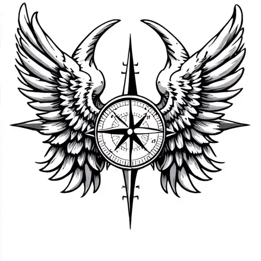 compass half demon angel wings tattoo design idea
