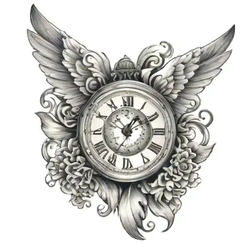 Clock With Angel Wings tattoo design idea