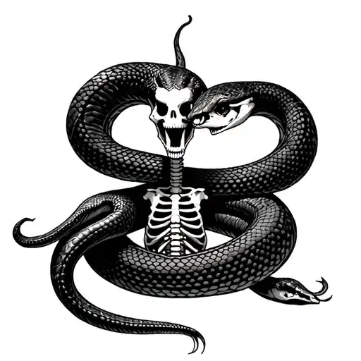 double headed snake with skeleton poking through tattoo design idea