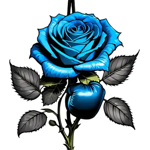 blue rose with boxing gloves hanging tattoo design idea