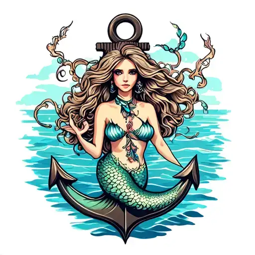 mermaid on anchor tattoo tattoo design idea
