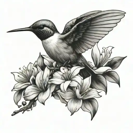 humming bird and magnolia flower bouquet tattoo design idea