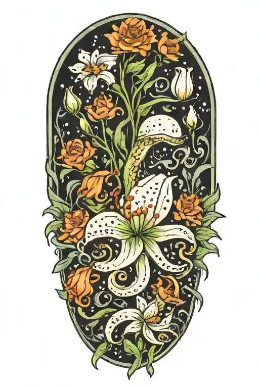 snowdrop, rose, marigold, octopus tattoo design idea