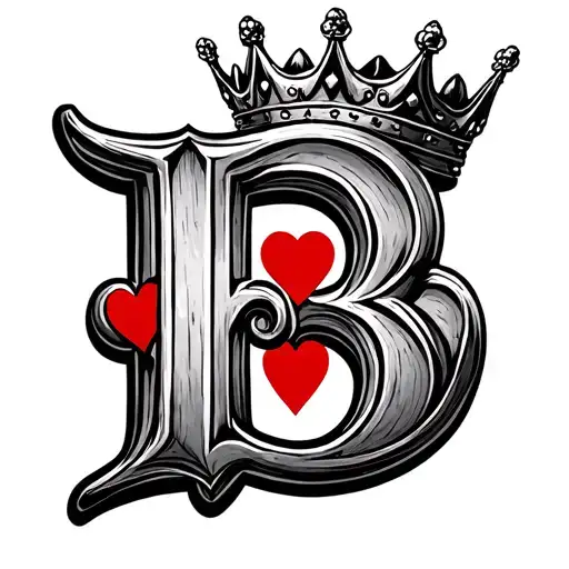 letter b with king of hearts crown  tattoo design idea