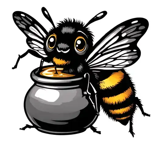 disguise the image of a cute bee and a pot of honey into a fairy tattoo design idea