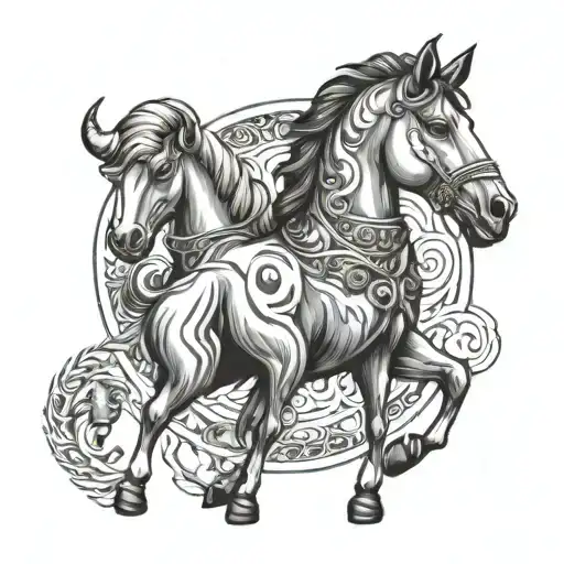 Aries and Horse and Dog tattoo design idea