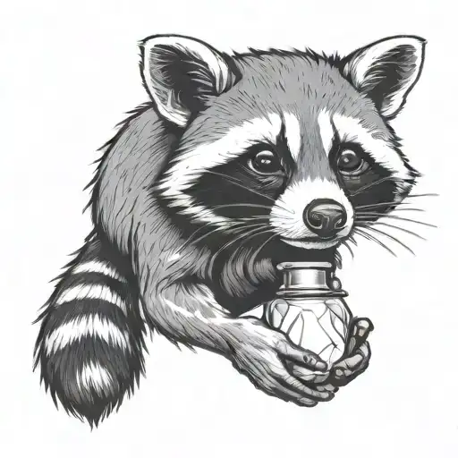 racoon holding a quartz in his hands  tattoo design idea