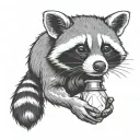 racoon holding a quartz in his hands  tattoo design idea