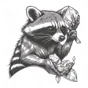 racoon holding a quartz in his hands  tattoo design idea