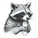 racoon holding a quartz in his hands  tattoo design idea