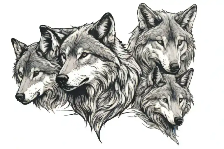 wolf she wolf and two daughters tattoo design idea