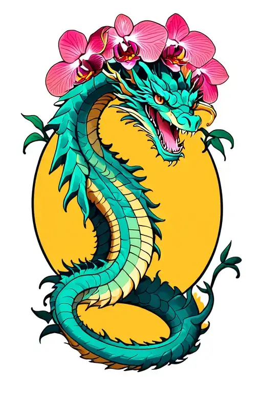  dragon and orchid leg tattoo featuring tattoo design idea