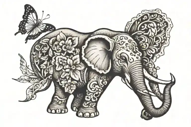 elephant and butterfly tattoo design idea