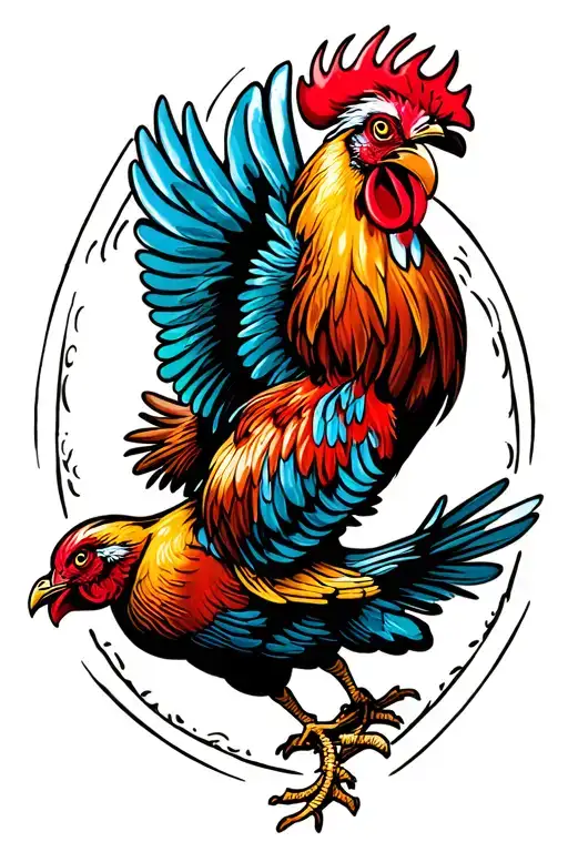 Fighting cock in flight from the front tattoo design idea