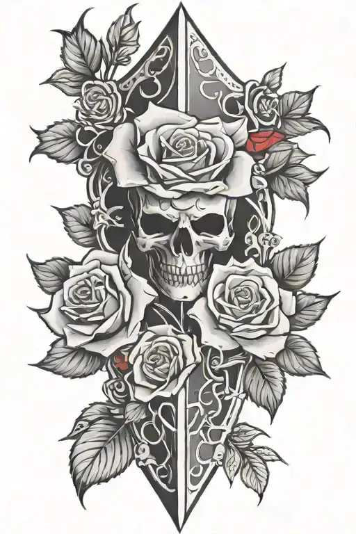dark armor tattoo sleeve with thornes and red roses tattoo design idea