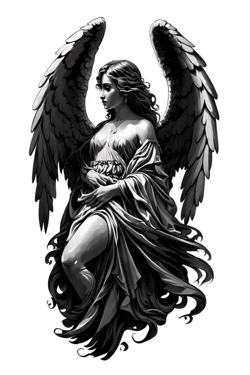 Good and bad Angel coming tattoo design idea