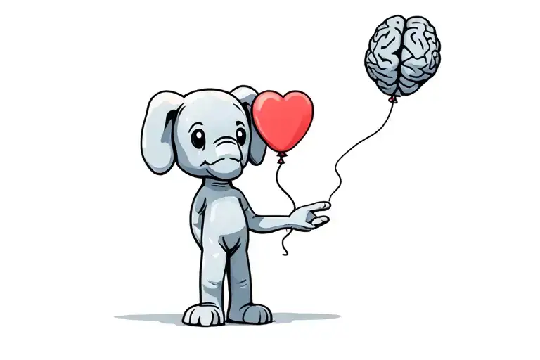 kaws standing with one hand out and one hand holding a balloon but the ballon will be a "brain" the other hand a heart tattoo design idea