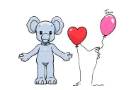 kaws standing with one hand out and one hand holding a balloon but the ballon will be a "brain" the other hand a heart tattoo design idea
