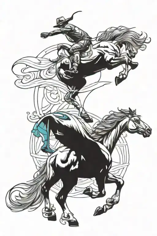 denver airport bronco statue full body black and grey with a turquoise eye horse only tattoo design idea