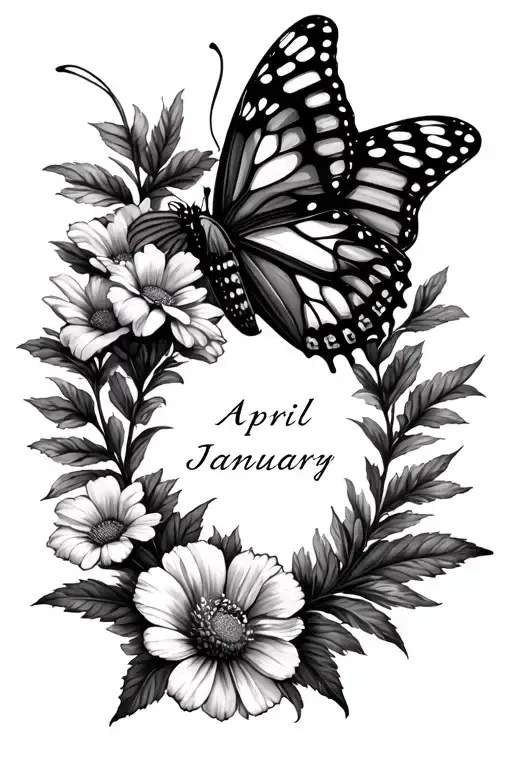 April And January Birth Flower and butterfly  tattoo design idea